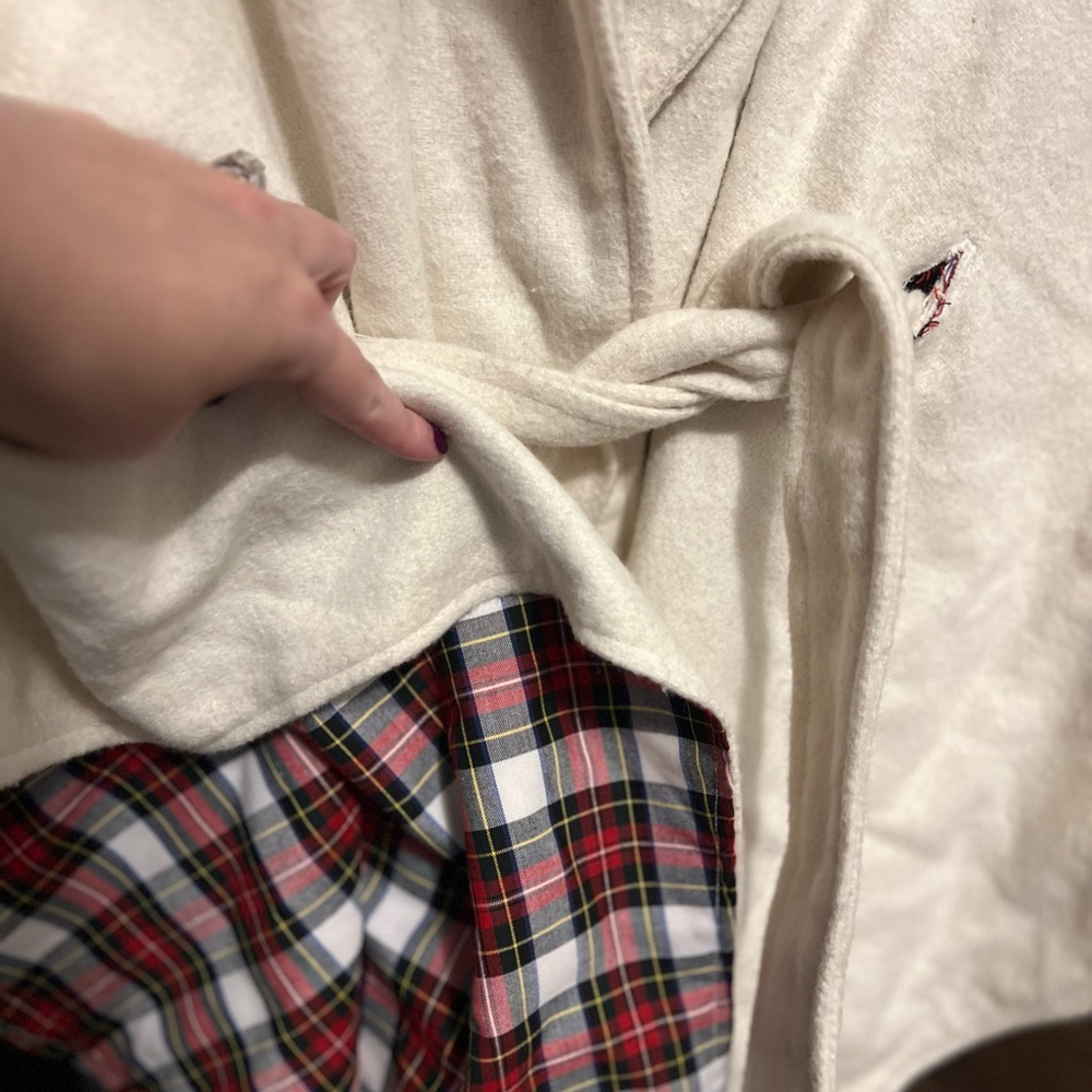 Victoria Dunn Cream Cape Wrap Coat Plaid Lined Belted Cottagecore Old Money - Picture 10 of 14
